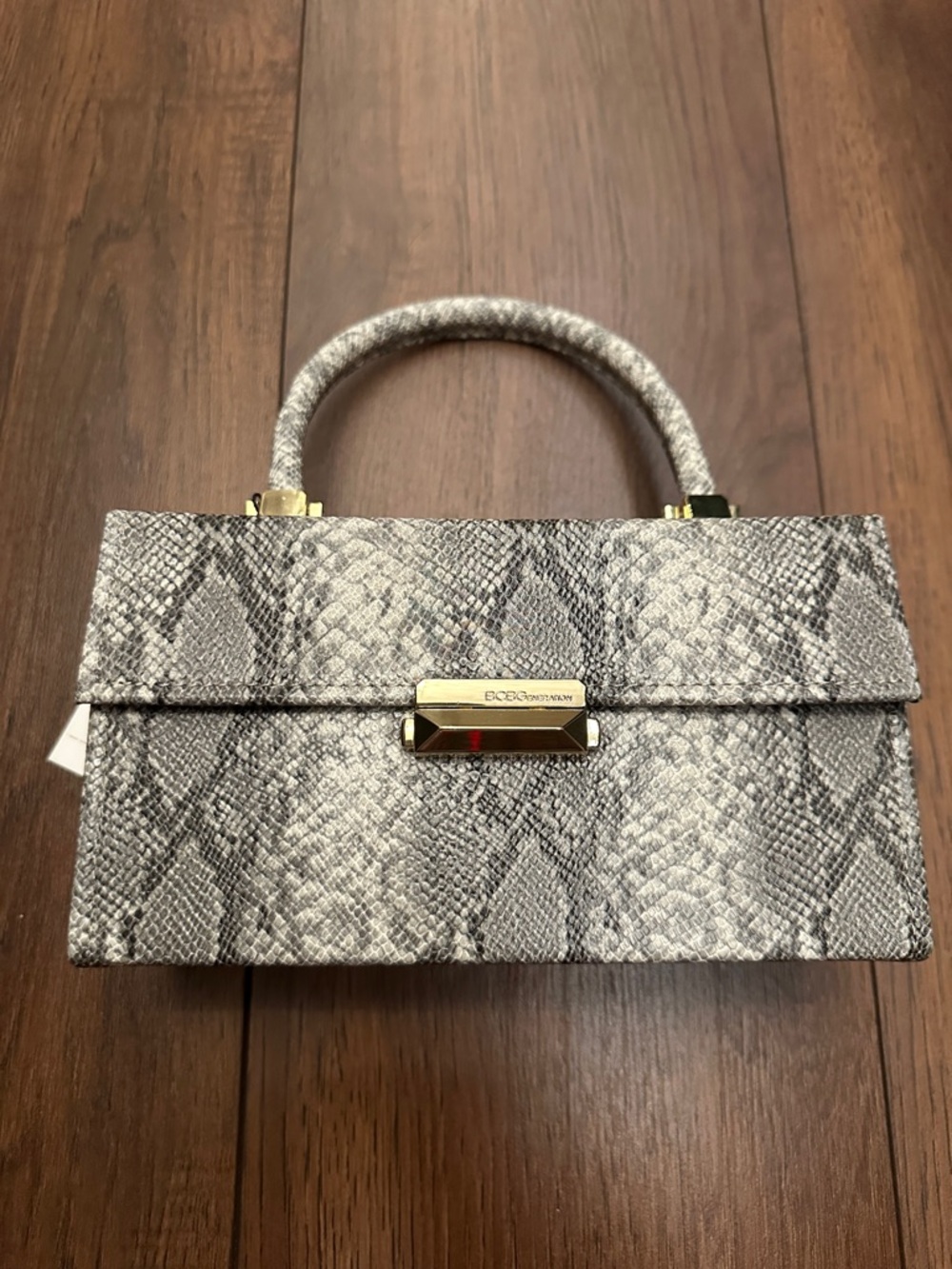 BCBGMaxAzria Gray Snake-Print Mini Top-Handle Bag